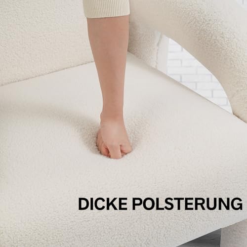 Makika Sessel Loungesessel Einzelsofa aus Boucle Lia - Einzelsessel Armlehnstuhl Polsterstuhl Sofa bis 120kg - eleganter Armsessel Loungesofa Relaxsessel für Wohnzimmer Schlafzimmer in Weiß - 7