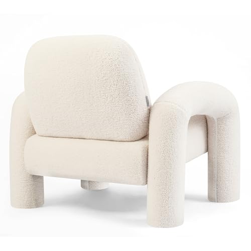 Makika Sessel Loungesessel Einzelsofa aus Boucle Lia - Einzelsessel Armlehnstuhl Polsterstuhl Sofa bis 120kg - eleganter Armsessel Loungesofa Relaxsessel für Wohnzimmer Schlafzimmer in Weiß - 8