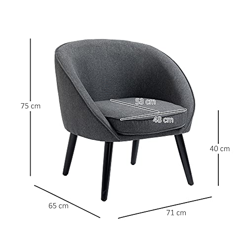 HOMCOM Loungesessel Cocktailsessel Wohnzimmerstuhl Bürostuhl Polsterstuhl für Wohnzimmer, Schlafzimmer, Kinderzimmer, Esszimmermodern mit Leinen-Optik Holz Grau 71 x 65 x 75 cm - 3