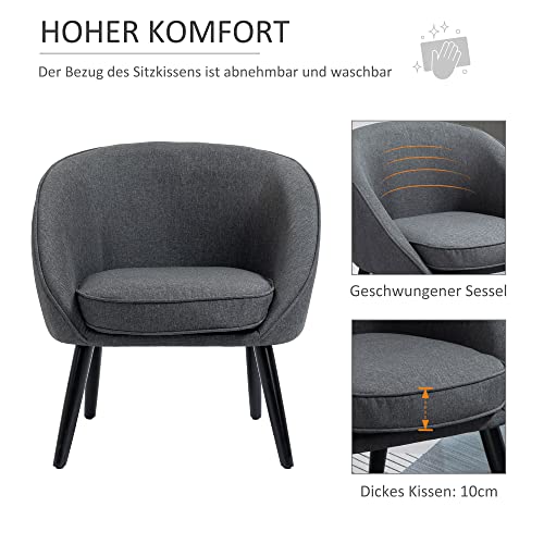 HOMCOM Loungesessel Cocktailsessel Wohnzimmerstuhl Bürostuhl Polsterstuhl für Wohnzimmer, Schlafzimmer, Kinderzimmer, Esszimmermodern mit Leinen-Optik Holz Grau 71 x 65 x 75 cm - 4