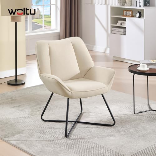 WOLTU Ohrensessel, Sessel Wohnzimmer Schlafzimmer, Relaxsessel mit Metallrahmen, Lesesessel bequem, Fernsehsessel bis 150 kg, aus Leinen, Beige, SKS54be - 2