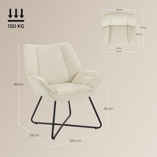 WOLTU Ohrensessel, Sessel Wohnzimmer Schlafzimmer, Relaxsessel mit Metallrahmen, Lesesessel bequem, Fernsehsessel bis 150 kg, aus Leinen, Beige, SKS54be - 3