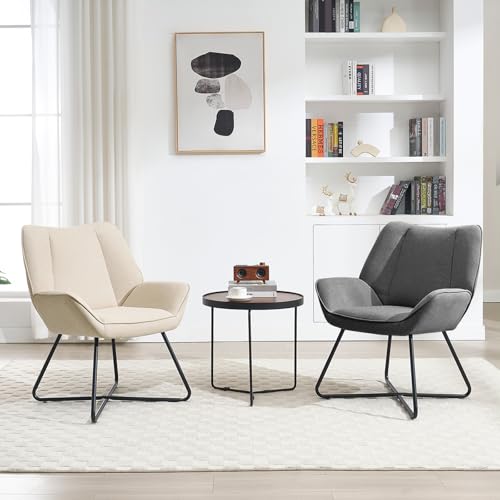 WOLTU Ohrensessel, Sessel Wohnzimmer Schlafzimmer, Relaxsessel mit Metallrahmen, Lesesessel bequem, Fernsehsessel bis 150 kg, aus Leinen, Beige, SKS54be - 5