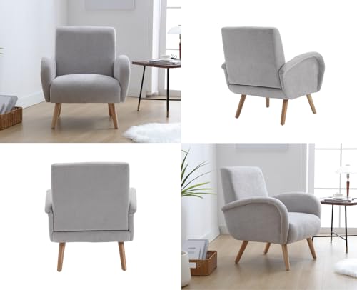 chairus Chenille Loungesessel Ohrensessel für Wohnzimmer Polstersessel Einzelsofa für Schlafzimmer Akzentstuhl Relaxsessel mit Holzbeinen (Grau) - 6