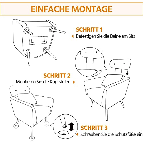 Yaheetech Loungesessel aus Bouclé-Gewebe Sessel Polstersessel mit höhenverstellbarer Kopfstütze Fernsehsessel mit Metallbeinen für Wohnzimmer/Büro Weiß - 5
