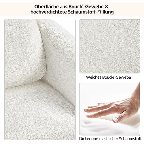 Yaheetech Loungesessel aus Bouclé-Gewebe Sessel Polstersessel mit höhenverstellbarer Kopfstütze Fernsehsessel mit Metallbeinen für Wohnzimmer/Büro Weiß - 8