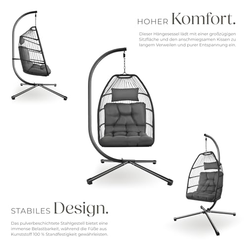 tectake® Hängesessel mit Gestell, Dicke Kissen, Möbel, Deko für Wohnzimmer, Jugendzimmer, Balkon, Outdoor oder Indoor Schaukel - 3