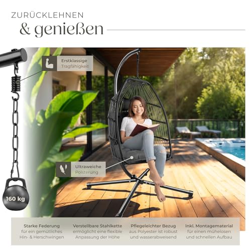 tectake® Hängesessel mit Gestell, Dicke Kissen, Möbel, Deko für Wohnzimmer, Jugendzimmer, Balkon, Outdoor oder Indoor Schaukel - 5