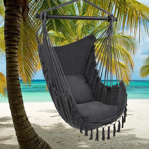 Hängesessel Hängeschaukel Hängestuhl mit 2 Kissen & Tasche, Übergroßer Hängesessel Kinder & Erwachsene max 330 lbs, Hängematte Indoor & Outdoor Schaukelstuhl für Wohn- Schlafzimmer Garten Terrasse - 6