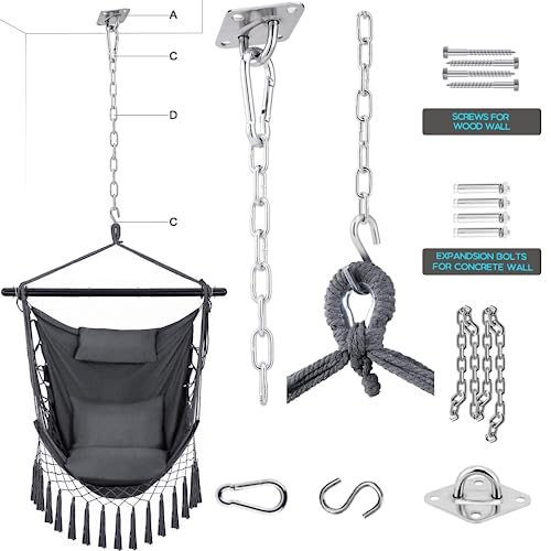 Hängesessel Hängeschaukel Hängestuhl mit 2 Kissen & Tasche, Übergroßer Hängesessel Kinder & Erwachsene max 330 lbs, Hängematte Indoor & Outdoor Schaukelstuhl für Wohn- Schlafzimmer Garten Terrasse - 7