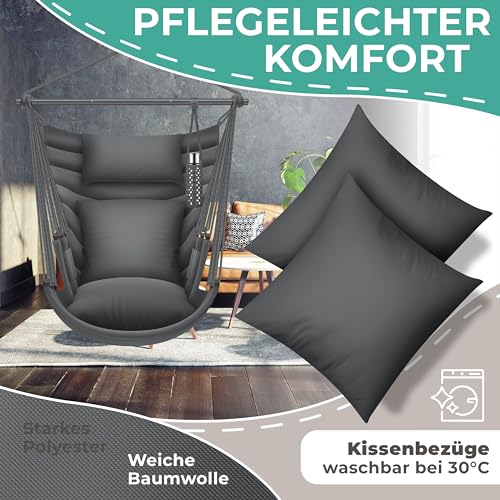 KESSER® Hängesessel Haiti 150kg Traglast, Hängestuhl 360° Drehung, Hängeschaukel Indoor-Outdoor UV-beständig & Wasserfest, Pflegeleicht, Inkl. 2 Kissen, Tragetasche, Flaschenhalter & Montage-Set - 4