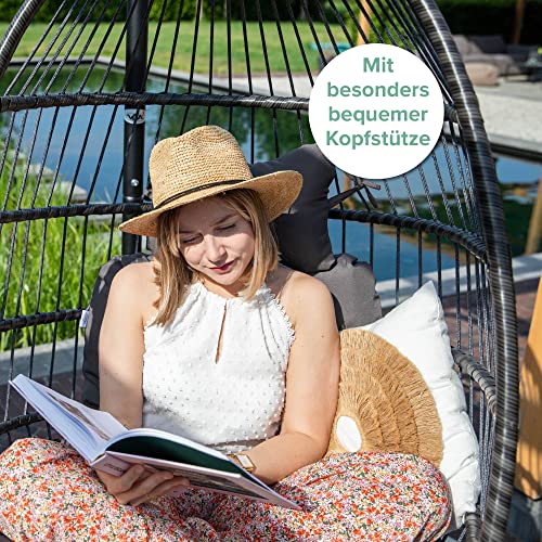 VITA5 Hängesessel mit Gestell - Bequemer Hängekorb Sessel - Rattan Hängesessel Outdoor und Indoor - Boho Egg Schaukel für Terrasse&Leseecke - 150 kg Tragkraft - Dunkel Grau - 6