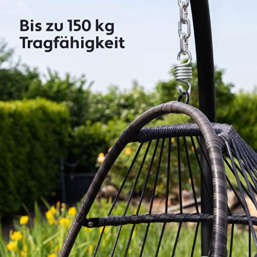 VITA5 Hängesessel mit Gestell - Bequemer Hängekorb Sessel - Rattan Hängesessel Outdoor und Indoor - Boho Egg Schaukel für Terrasse&Leseecke - 150 kg Tragkraft - Dunkel Grau - 7