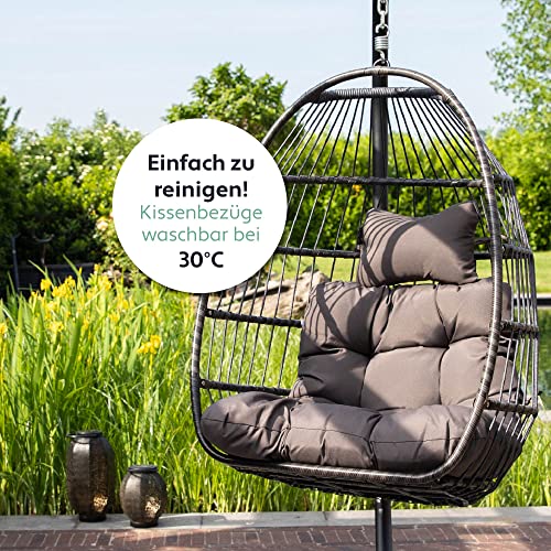 VITA5 Hängesessel mit Gestell - Bequemer Hängekorb Sessel - Rattan Hängesessel Outdoor und Indoor - Boho Egg Schaukel für Terrasse&Leseecke - 150 kg Tragkraft - Dunkel Grau - 8