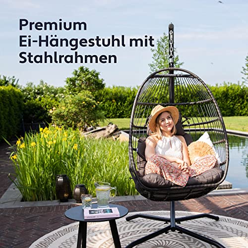 VITA5 Hängesessel mit Gestell - Bequemer Hängekorb Sessel - Rattan Hängesessel Outdoor und Indoor - Boho Egg Schaukel für Terrasse&Leseecke - 150 kg Tragkraft - Dunkel Grau - 9