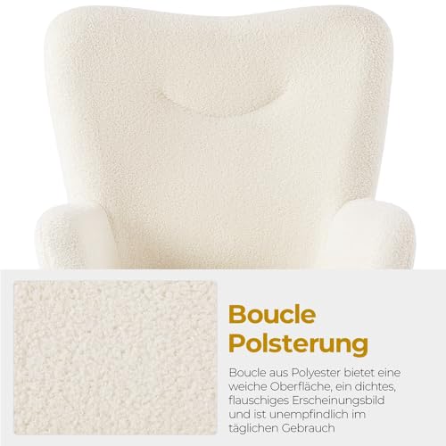 Yaheetech Sessel Ohrensessel mit Hocker aus Boucle-Gewebe, Relaxsessel mit Fußstütze, Loungesessel mit Klappbarer Rückenlehne, Fernsehsessel für Wohnzimmer/Schlafzimmer Elfenbein - 9