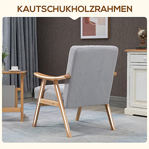 HOMCOM Sessel Wohnzimmer Loungesessel Armlehnstuhl Relaxsessel mit Gummiholzbeine, Polstersessel mit Samtoptik, Lesesessel für Schlafzimmer Arbeitszimmer Hellgrau - 5