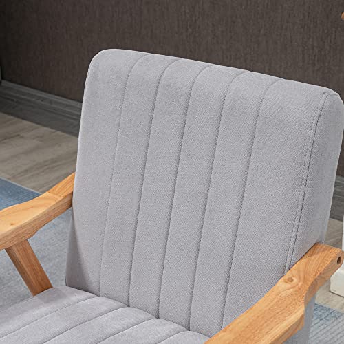 HOMCOM Sessel Wohnzimmer Loungesessel Armlehnstuhl Relaxsessel mit Gummiholzbeine, Polstersessel mit Samtoptik, Lesesessel für Schlafzimmer Arbeitszimmer Hellgrau - 6