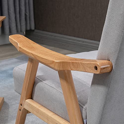 HOMCOM Sessel Wohnzimmer Loungesessel Armlehnstuhl Relaxsessel mit Gummiholzbeine, Polstersessel mit Samtoptik, Lesesessel für Schlafzimmer Arbeitszimmer Hellgrau - 7