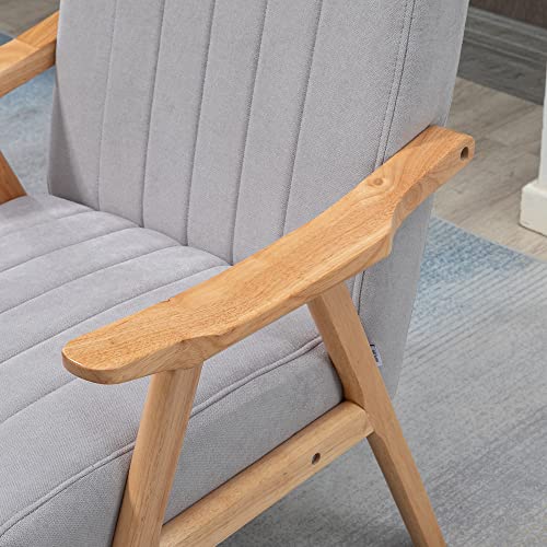 HOMCOM Sessel Wohnzimmer Loungesessel Armlehnstuhl Relaxsessel mit Gummiholzbeine, Polstersessel mit Samtoptik, Lesesessel für Schlafzimmer Arbeitszimmer Hellgrau - 8