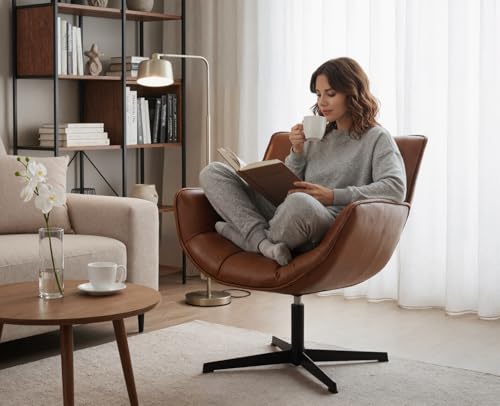 chairus Loungesessel Armlehnstuhl Sessel für Wohnzimmer Drehbarer Ohrensessel aus PU Leder Polsterstuhl - 3