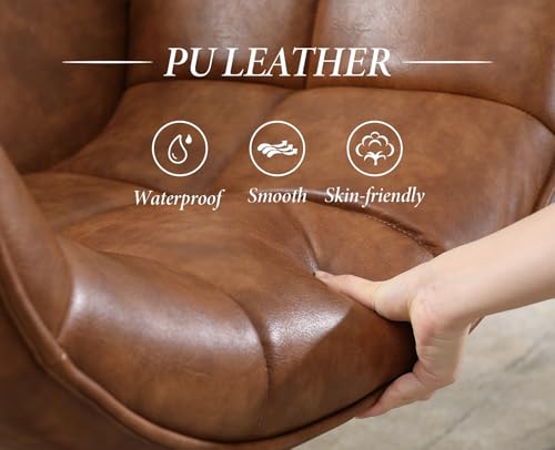 chairus Loungesessel Armlehnstuhl Sessel für Wohnzimmer Drehbarer Ohrensessel aus PU Leder Polsterstuhl Akzentsessel mit Metallbeinen Schlafzimmer (Braun) - 4
