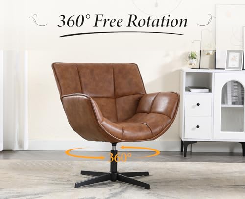 chairus Loungesessel Armlehnstuhl Sessel für Wohnzimmer Drehbarer Ohrensessel aus PU Leder Polsterstuhl Akzentsessel mit Metallbeinen Schlafzimmer (Braun) - 5