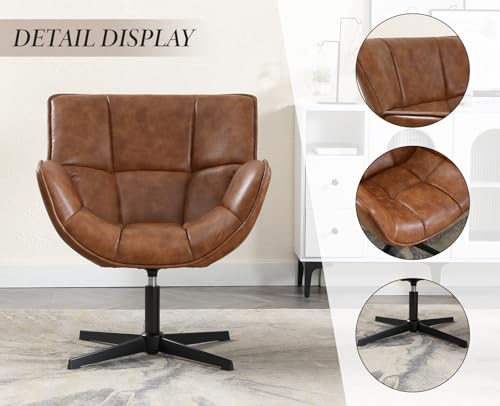 chairus Loungesessel Armlehnstuhl Sessel für Wohnzimmer Drehbarer Ohrensessel aus PU Leder Polsterstuhl Akzentsessel mit Metallbeinen Schlafzimmer (Braun) - 6