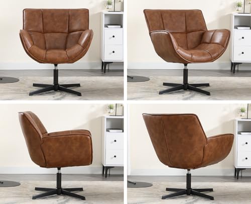 chairus Loungesessel Armlehnstuhl Sessel für Wohnzimmer Drehbarer Ohrensessel aus PU Leder Polsterstuhl Akzentsessel mit Metallbeinen Schlafzimmer (Braun) - 7