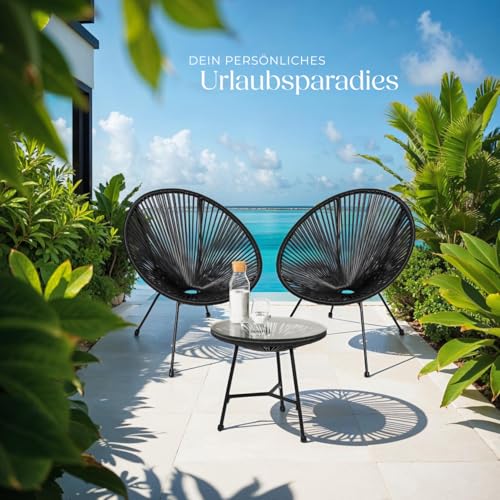 tectake® 2er Set Stuhl Acapulco Design, Gartenstuhl, Gartenstühle im Retro Design, Indoor und Outdoor Sessel für Garten, Wintergarten, als Terrassenstühle oder Balkon Sessel - schwarz - 2