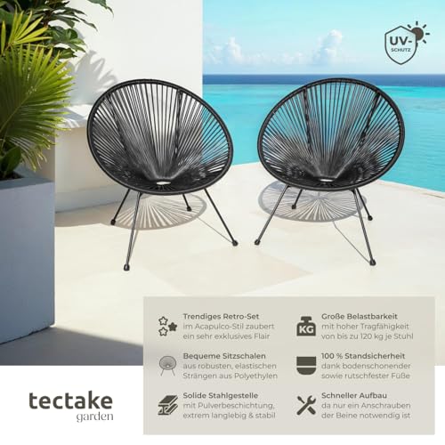 tectake® 2er Set Stuhl Acapulco Design, Gartenstuhl, Gartenstühle im Retro Design, Indoor und Outdoor Sessel für Garten, Wintergarten, als Terrassenstühle oder Balkon Sessel - schwarz - 4