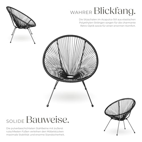 tectake® 2er Set Stuhl Acapulco Design, Gartenstuhl, Gartenstühle im Retro Design, Indoor und Outdoor Sessel für Garten, Wintergarten, als Terrassenstühle oder Balkon Sessel - schwarz - 5