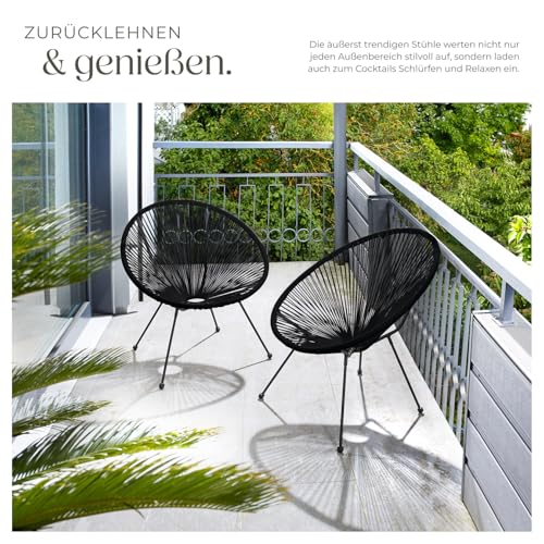 tectake® 2er Set Stuhl Acapulco Design, Gartenstuhl, Gartenstühle im Retro Design, Indoor und Outdoor Sessel für Garten, Wintergarten, als Terrassenstühle oder Balkon Sessel - schwarz - 6