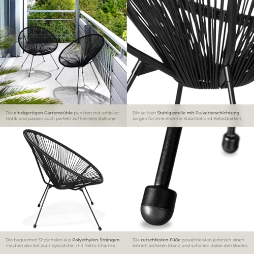 tectake® 2er Set Stuhl Acapulco Design, Gartenstuhl, Gartenstühle im Retro Design, Indoor und Outdoor Sessel für Garten, Wintergarten, als Terrassenstühle oder Balkon Sessel - schwarz - 7