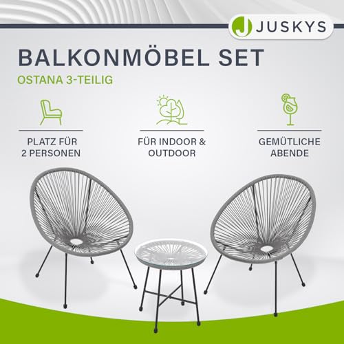 Juskys Balkonmöbel Set Ostana 3-teilig - Tisch & 2 Sessel - stilvolle Sitzgruppe für Balkon, Terrasse & Garten - Gartenmöbel Balkonset Hellgrau - 2