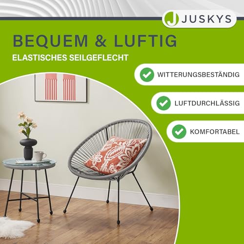 Juskys Balkonmöbel Set Ostana 3-teilig - Tisch & 2 Sessel - stilvolle Sitzgruppe für Balkon, Terrasse & Garten - Gartenmöbel Balkonset Hellgrau - 3