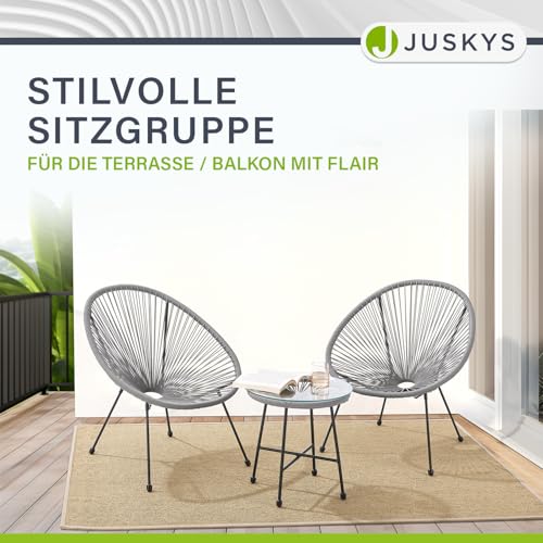 Juskys Balkonmöbel Set Ostana 3-teilig - Tisch & 2 Sessel - stilvolle Sitzgruppe für Balkon, Terrasse & Garten - Gartenmöbel Balkonset Hellgrau - 4