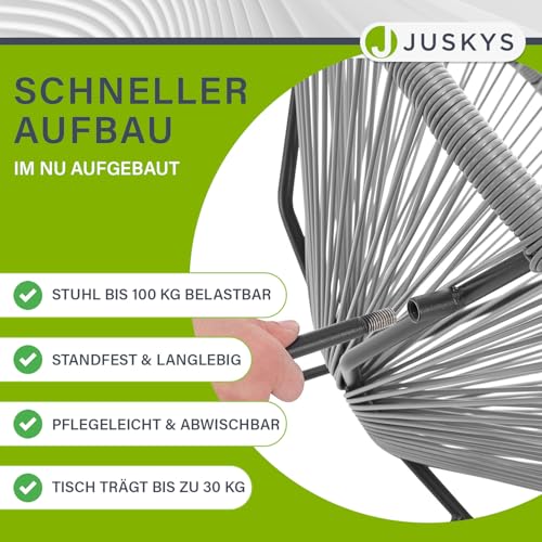 Juskys Balkonmöbel Set Ostana 3-teilig - Tisch & 2 Sessel - stilvolle Sitzgruppe für Balkon, Terrasse & Garten - Gartenmöbel Balkonset Hellgrau - 5