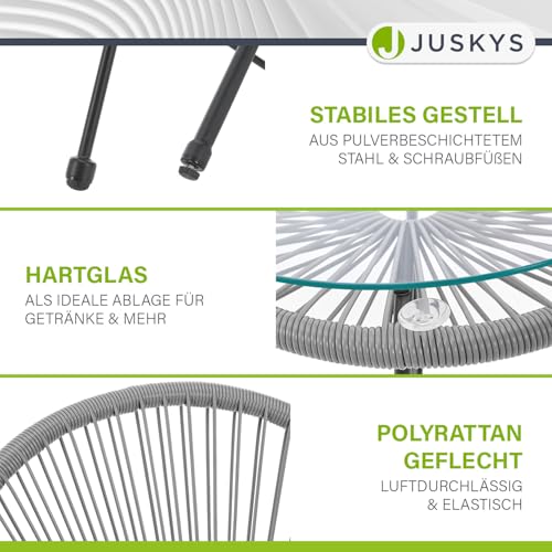 Juskys Balkonmöbel Set Ostana 3-teilig - Tisch & 2 Sessel - stilvolle Sitzgruppe für Balkon, Terrasse & Garten - Gartenmöbel Balkonset Hellgrau - 6