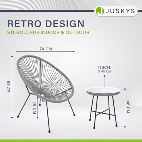 Juskys Balkonmöbel Set Ostana 3-teilig - Tisch & 2 Sessel - stilvolle Sitzgruppe für Balkon, Terrasse & Garten - Gartenmöbel Balkonset Hellgrau - 7
