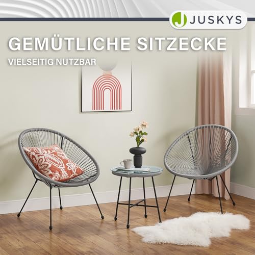 Juskys Balkonmöbel Set Ostana 3-teilig - Tisch & 2 Sessel - stilvolle Sitzgruppe für Balkon, Terrasse & Garten - Gartenmöbel Balkonset Hellgrau - 8