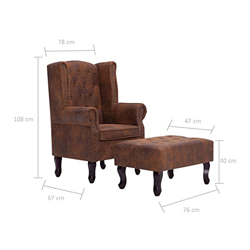 Willood Chesterfield-Sessel und Fußhocker Relaxsessel Polstersessel Fernsehsessel Lehnstuhl Lehnsessel Loungesessel Hocker Braun Wildleder-Optik - 2