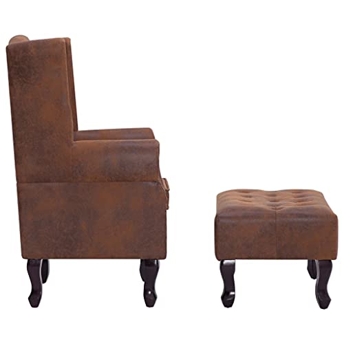 Willood Chesterfield-Sessel und Fußhocker Relaxsessel Polstersessel Fernsehsessel Lehnstuhl Lehnsessel Loungesessel Hocker Braun Wildleder-Optik - 4