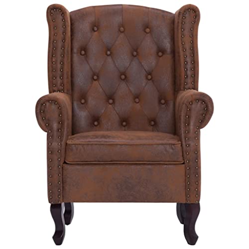 Willood Chesterfield-Sessel und Fußhocker Relaxsessel Polstersessel Fernsehsessel Lehnstuhl Lehnsessel Loungesessel Hocker Braun Wildleder-Optik - 5