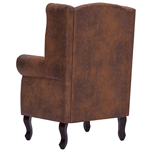 Willood Chesterfield-Sessel und Fußhocker Relaxsessel Polstersessel Fernsehsessel Lehnstuhl Lehnsessel Loungesessel Hocker Braun Wildleder-Optik - 6