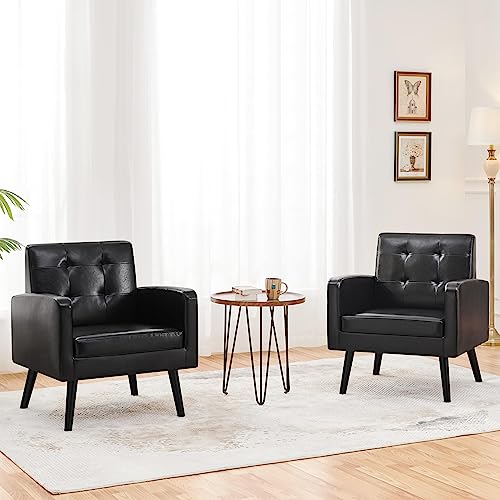 Yaheetech Relaxsessel mit Holzbeinen Ruhesessel Ohrensessel Polstersessel Einzelsofa Fernsehsessel bis 136 kg Belastbar fürs Wohnzimmer, aus Kunstleder, Schwarz - 8