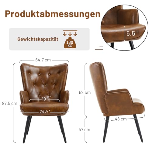 Ckaff Ohrensessel Sessel Wohnzimmer 2er Set, Skandinavischer Stil Relaxsessel PU-Kunstleder - 2
