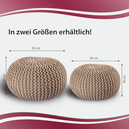 casamia Pouf Ø 55 o. 45 cm Strickhocker Sitzpouf Bodenkissen für Innen Indoor Größe ø 45 cm, Farbe beige - 2