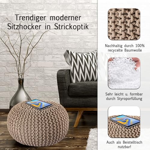 casamia Pouf Ø 55 o. 45 cm Strickhocker Sitzpouf Bodenkissen für Innen Indoor Größe ø 45 cm, Farbe beige - 3