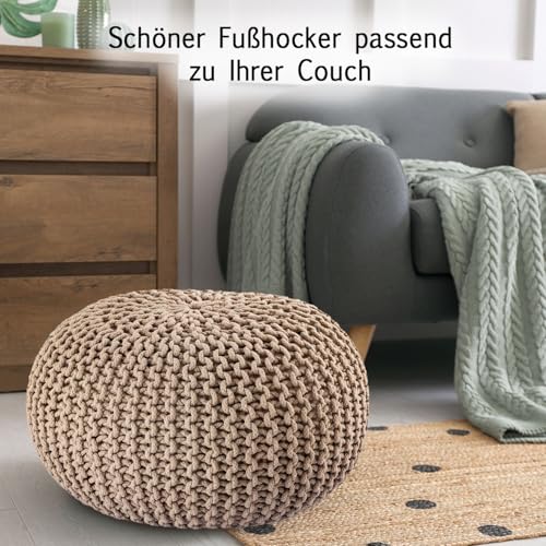 casamia Pouf Ø 55 o. 45 cm Strickhocker Sitzpouf Bodenkissen für Innen Indoor Größe ø 45 cm, Farbe beige - 4